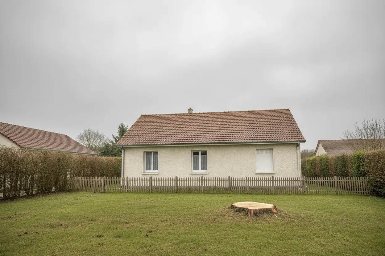 Jardin dégagé et souche coupée nette après abattage du pin à Cholet