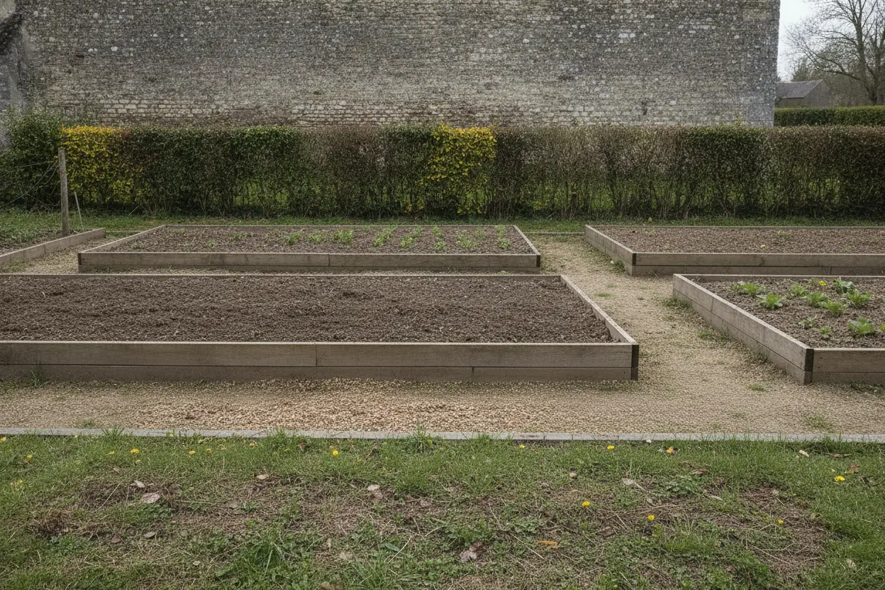 Bordure de potager nette et terre retournée après dessouchage à La Séguinière