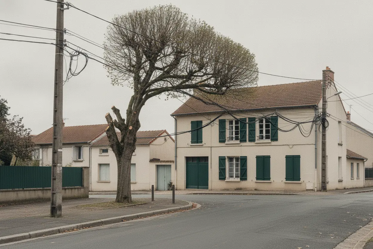 Platane taillé en rideau et dégagé des câbles après élagage à Mortagne-sur-Sèvre