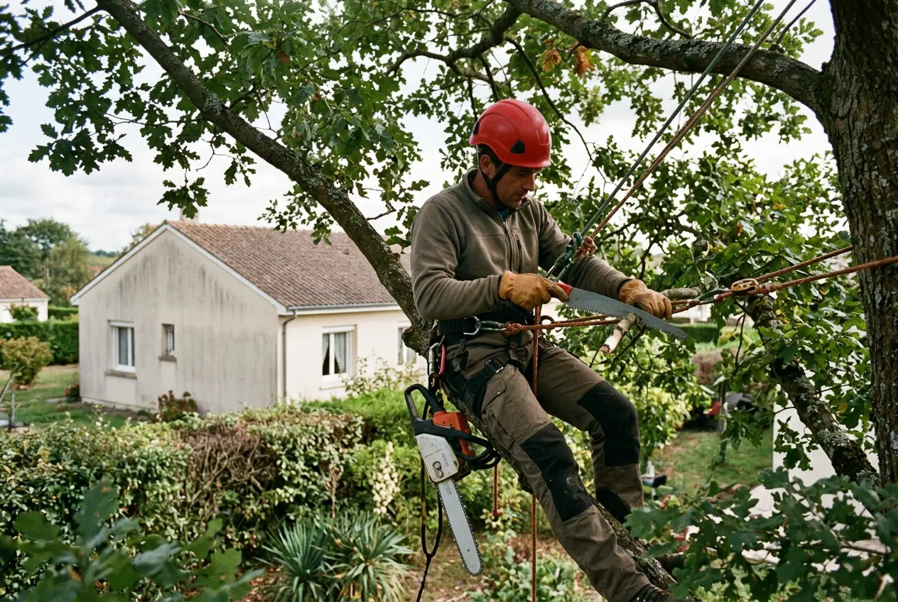 Élagueur taillant un arbre choletais