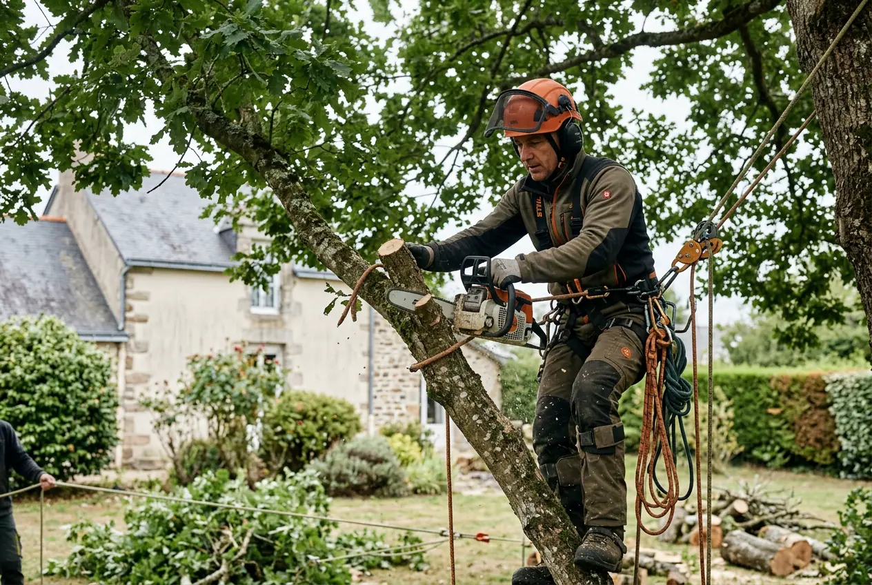 Grimpeur élagueur dans houppier