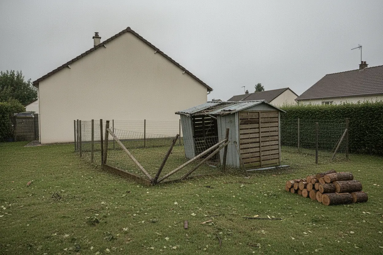 Clôture dégagée et terrain nettoyé après intervention d'urgence à Cholet