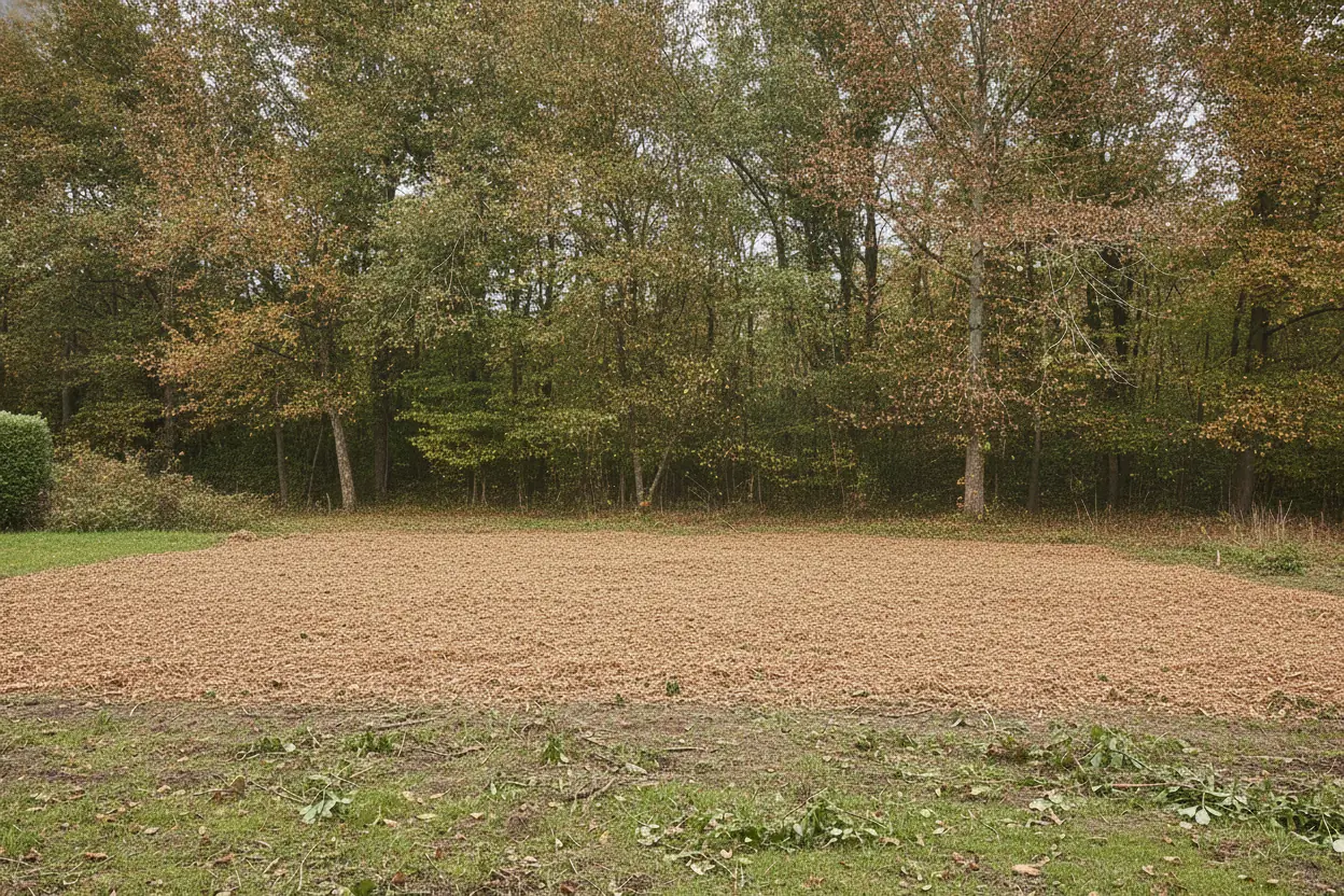 Terrain propre et broyat étalé après ramassage des déchets verts à Maulévrier